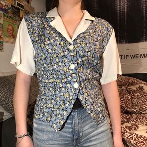 VINTAGE 90s TIE BACK FLORAL TOP WITH SHOULDER PADS